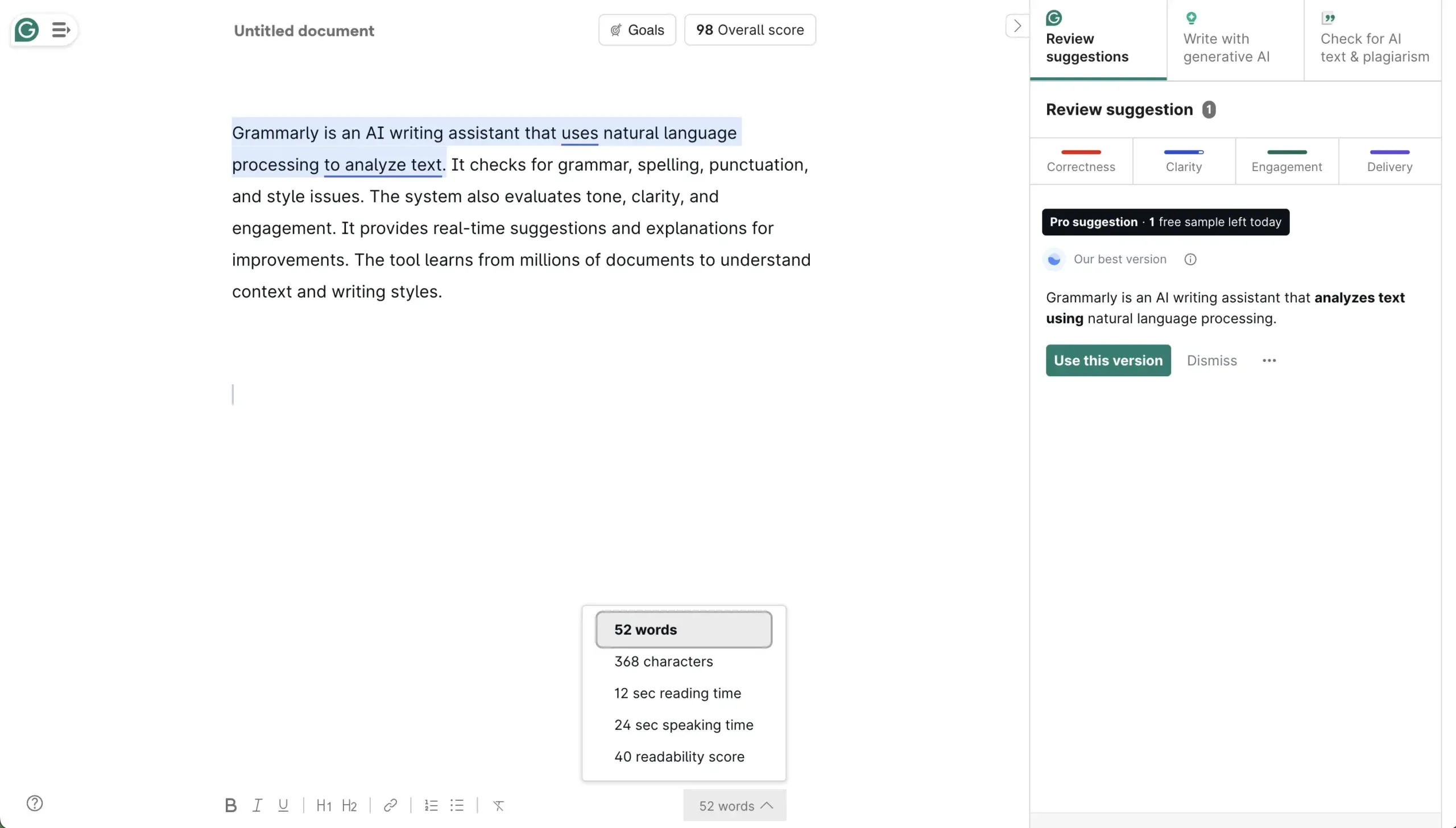 grammarly interface