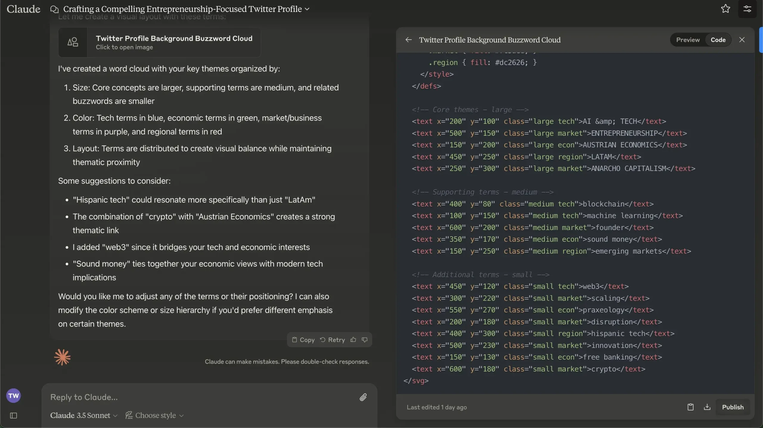 Claude interface with chat response and artifacts