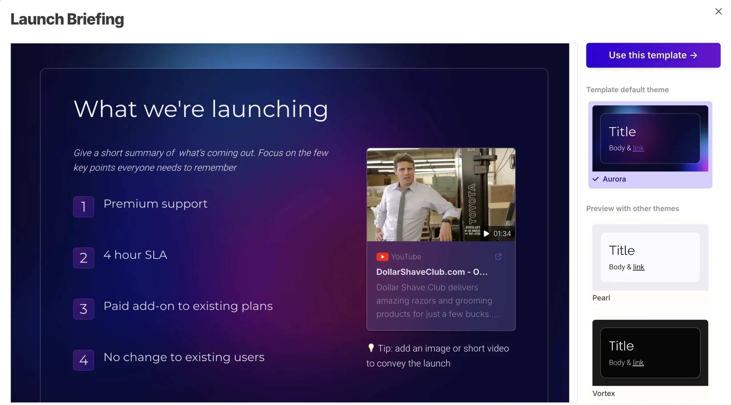 example slides for a product launch generated by gamma