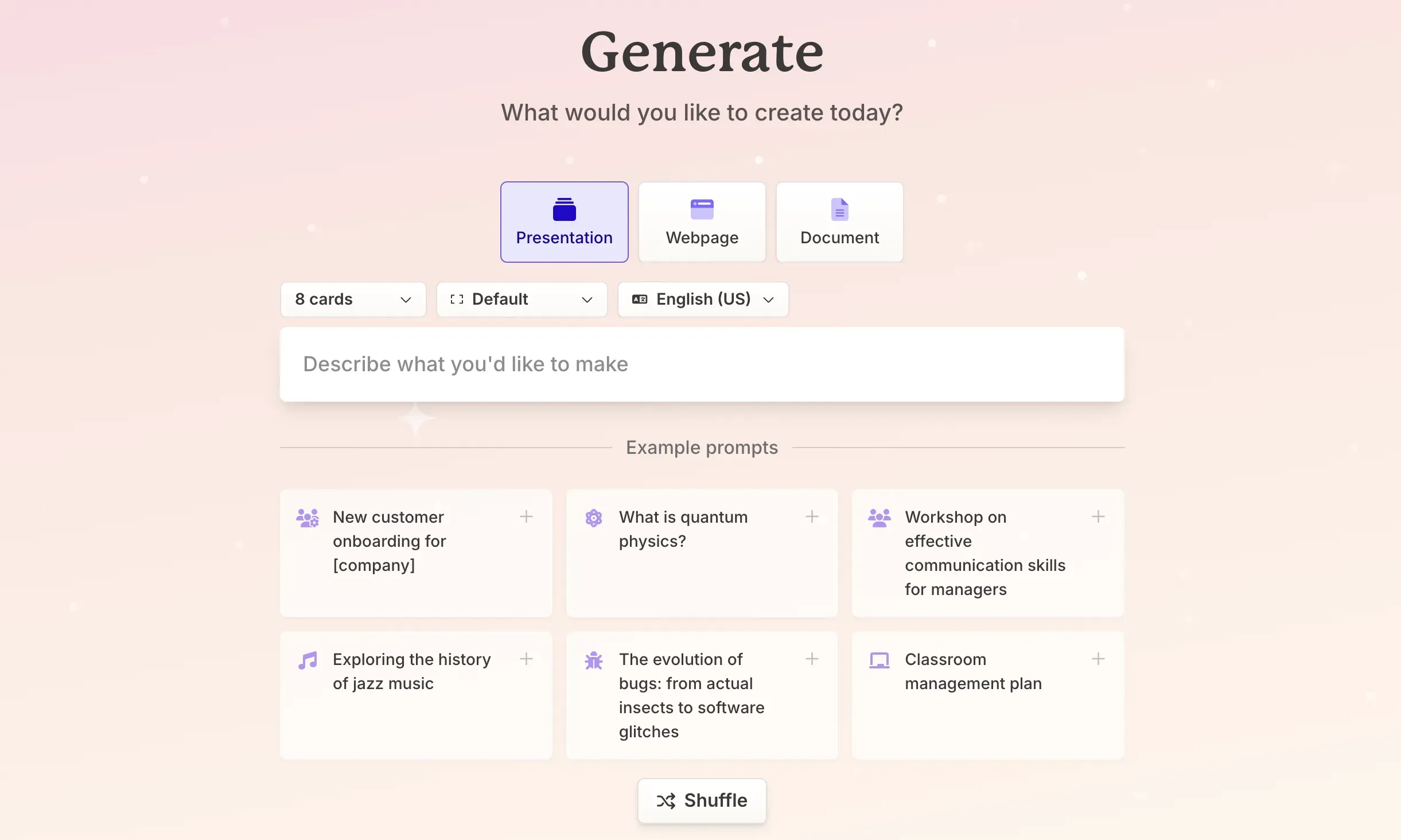 generate presentations with AI in gamma