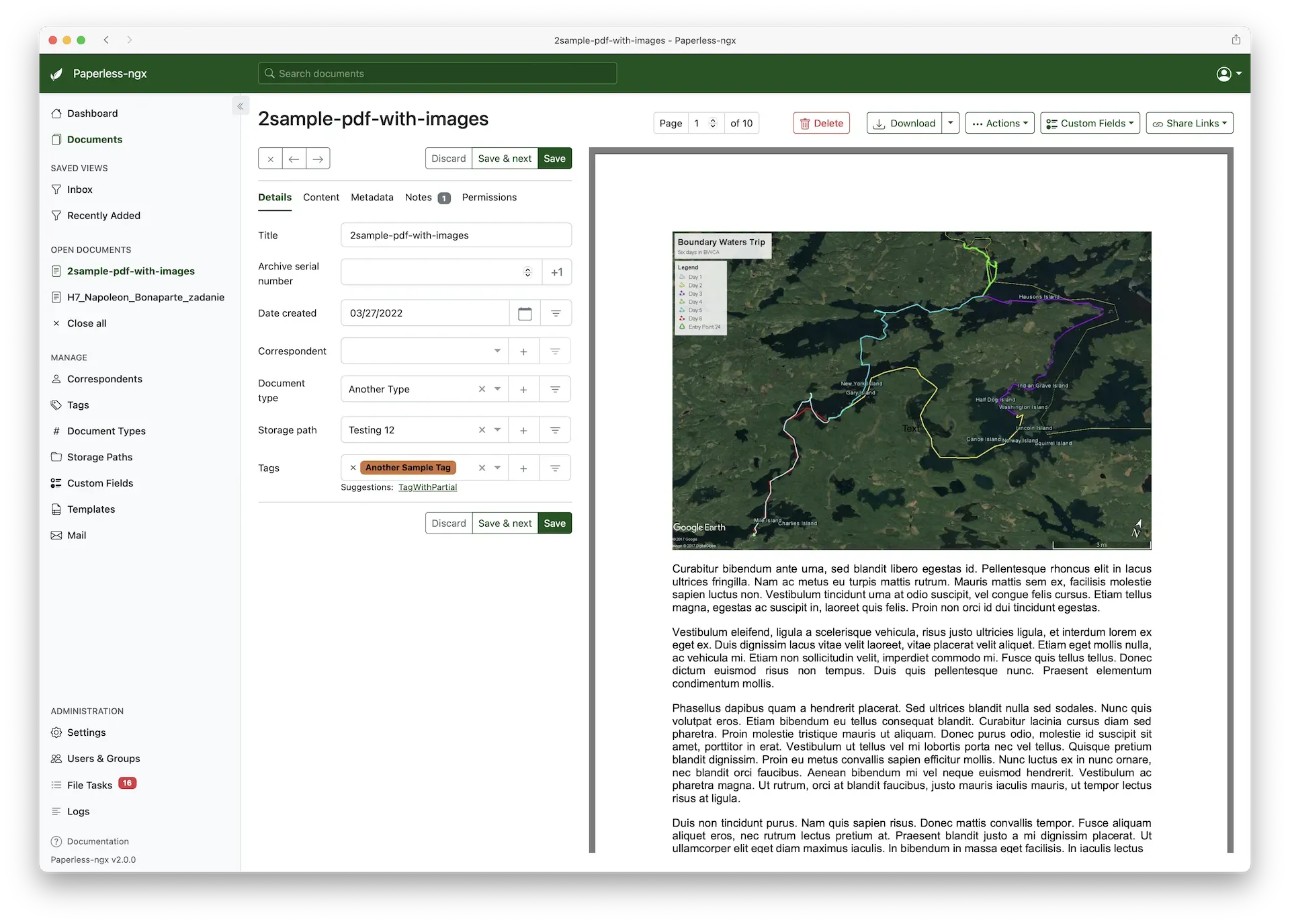 paperless-ngx document editing view
