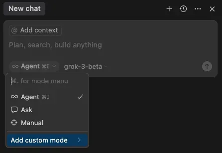 custom mode feature in cursor