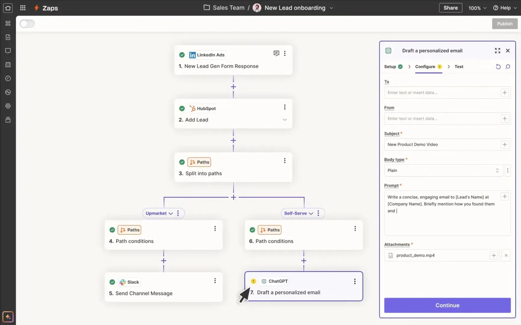 Zapier example AI automation workflow