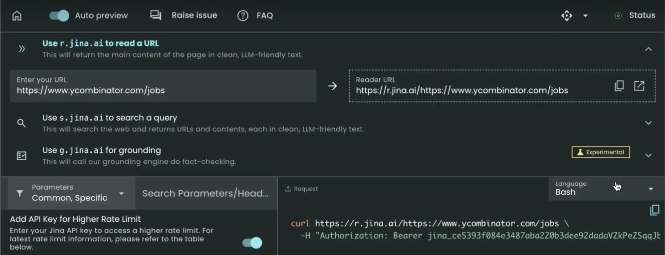 jina.ai reader playground