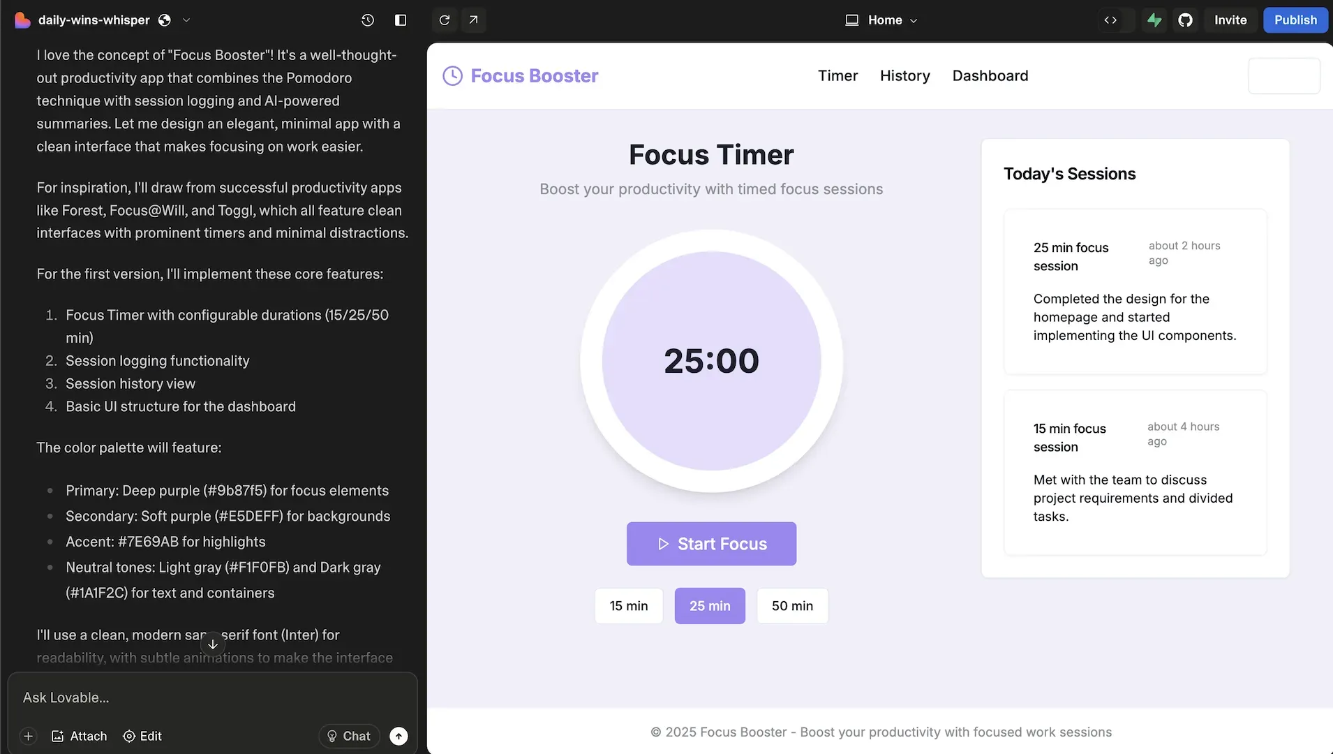 lovable live coding example building a focus timer business productivity app