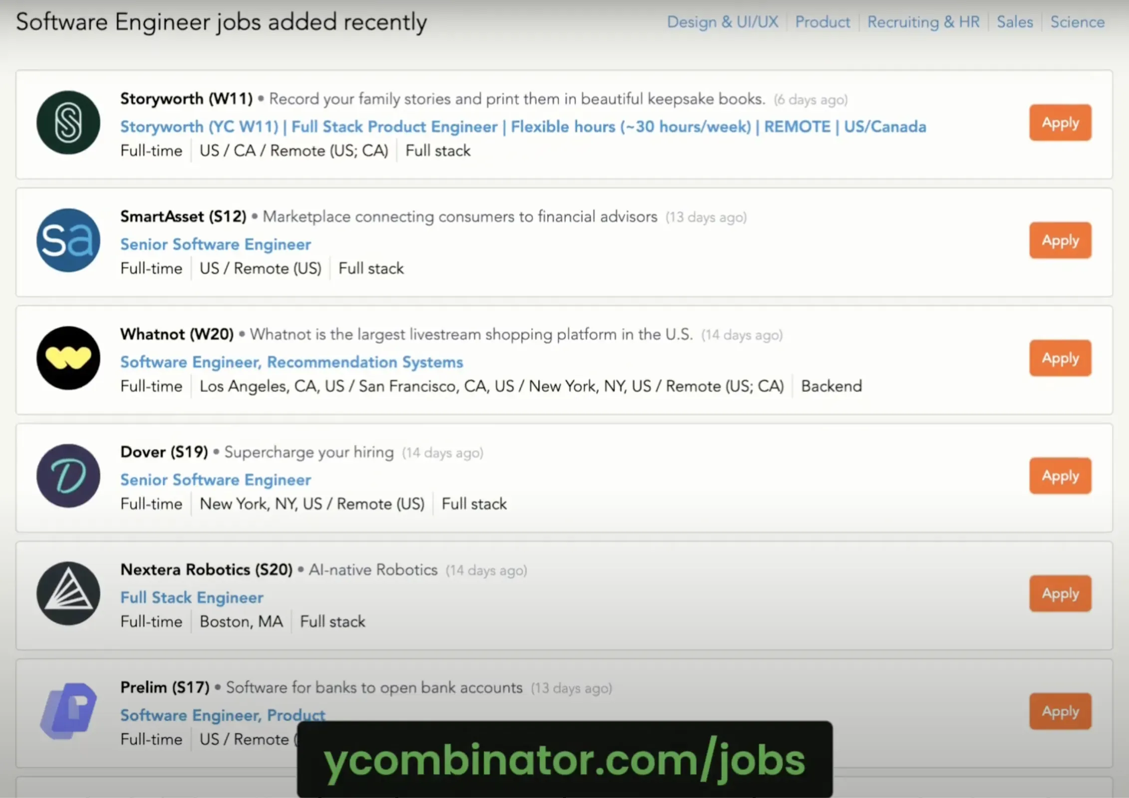ycombinator job board